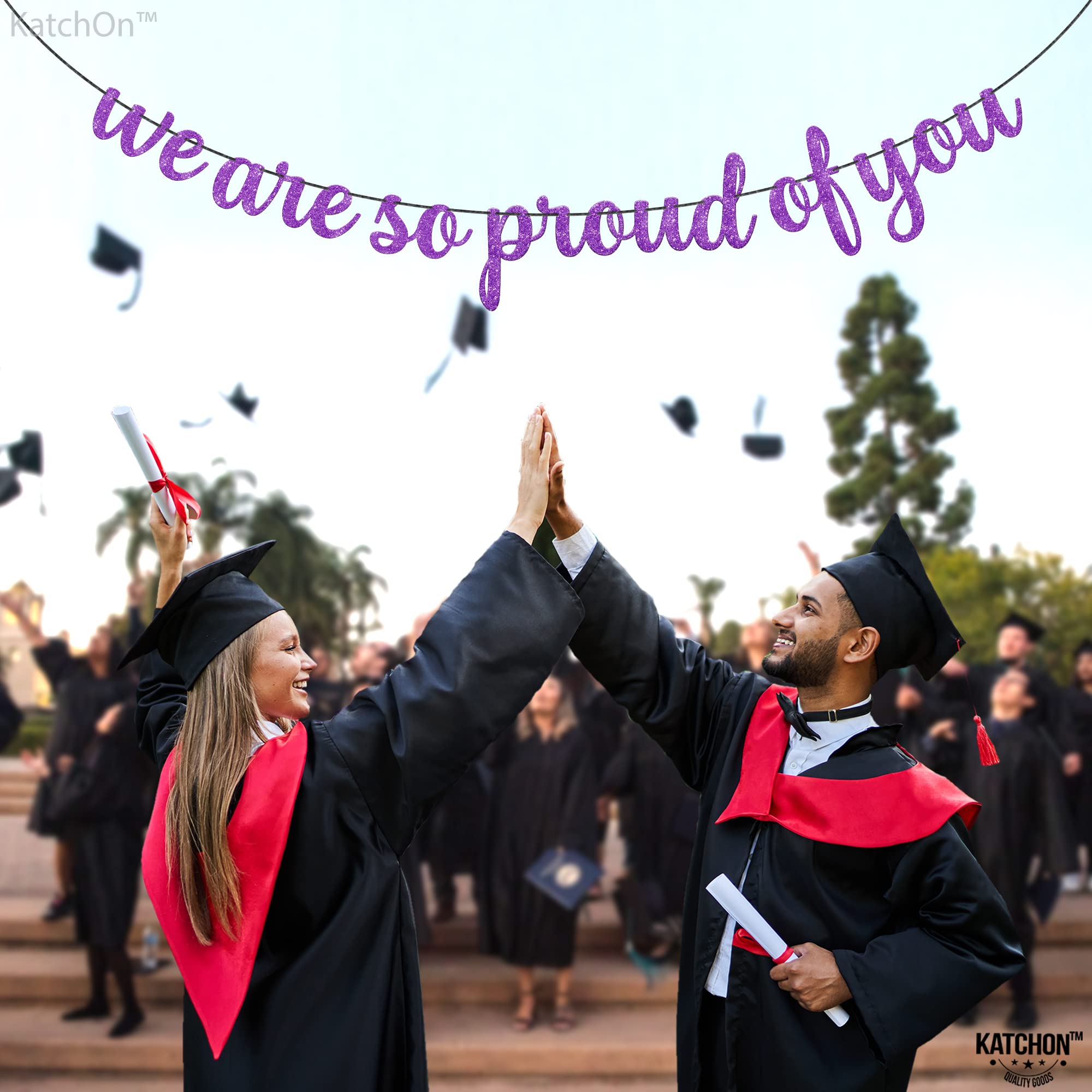 KatchOn, We are So Proud of You Banner - Glitter 10 Feet, No DIY | Congratulations Banner, Purple Graduation Decorations Class of 2024 | Lavender Graduation Decorations, So Proud of You Decorations