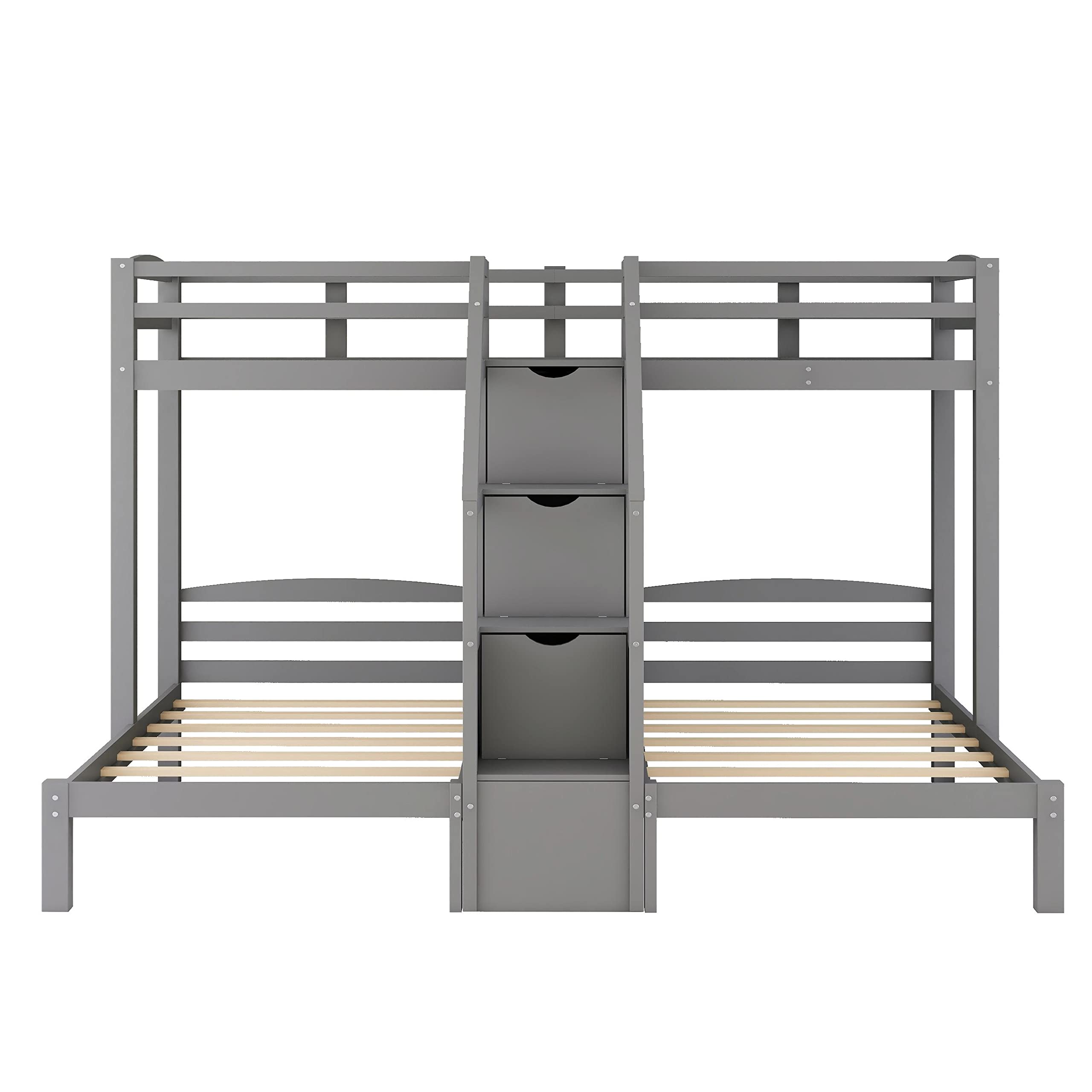 Bellemave Twin Over Twin Bunk Bed for 3, Wood Triple Bunk Beds with Stairs, 3 Bunk Beds with Storage for 3 Kids, Boys, Girls, Teens, Adults No Box Spring Needed (Gray)