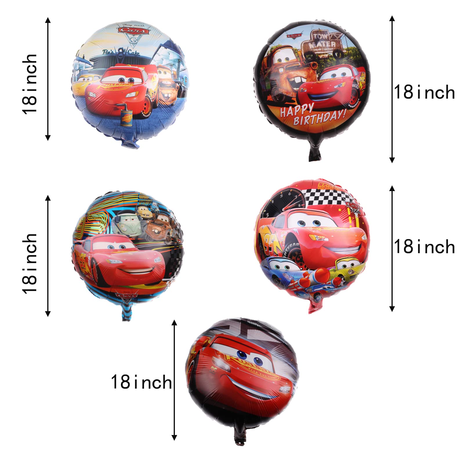 ALLPICK 5PCS Lightning McQueen Cars Foil Balloons Bouquet For Kids Birthday Car Theme Party Decorations