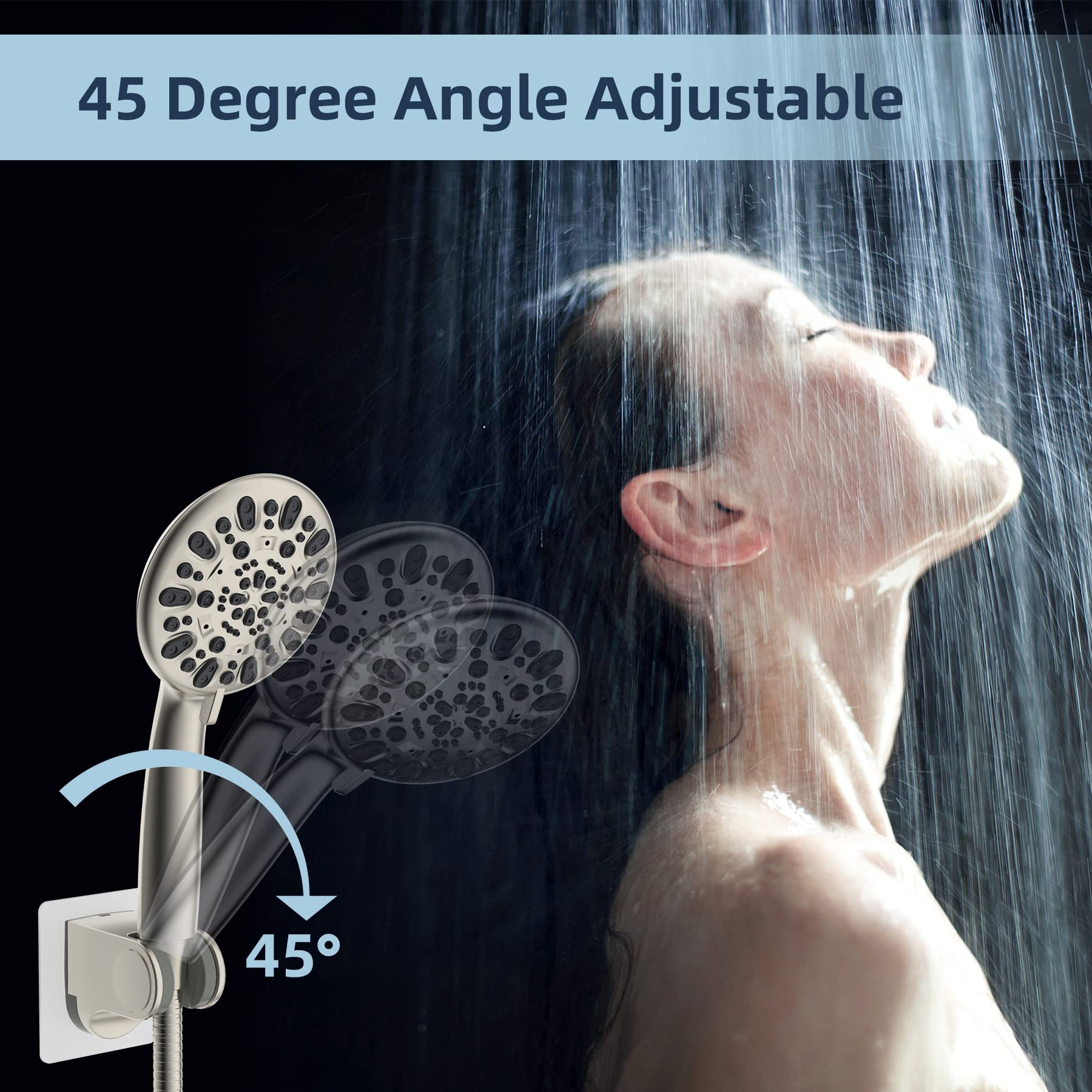 Hibbent Shower Head Holder, Strong Adhesive and Waterproof Handheld Shower Holder, Shower Head Bracket, Height Adjustable Shower Wand Holder, Wall Mount, No Drilling, Brushed Nickle