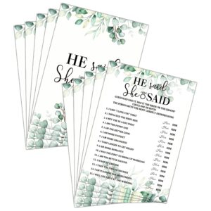 bridal shower game set - he said she said party cards for wedding - greenery wedding party favor decor - tropical jungle engagement/bachelorette party games supplies & activities - 30 game cards(b01)