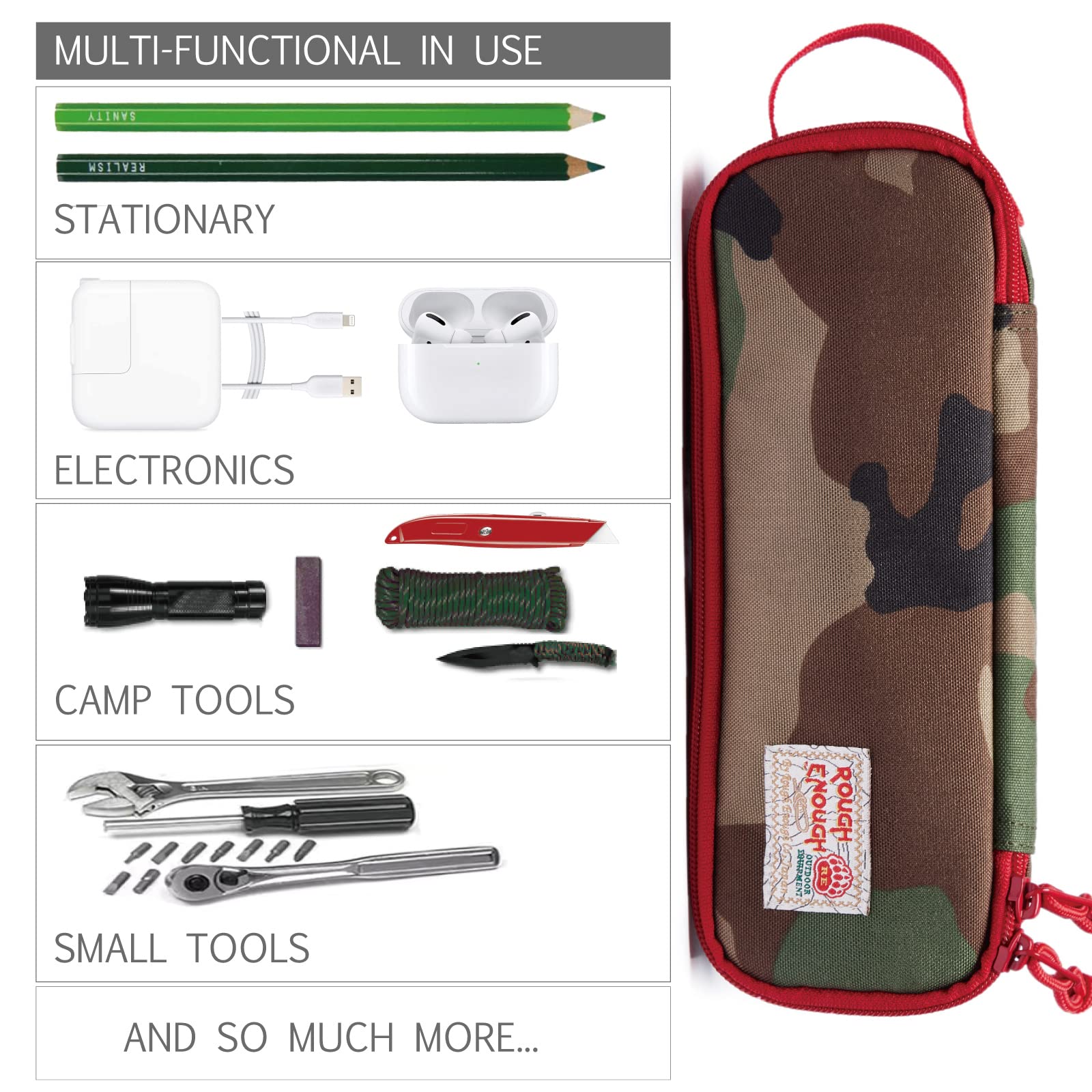 Rough Enough Small Pencil Case for Boys Preppy Teens Adults School Office Stationary Art Supplies Cordura Tactical Army Camo