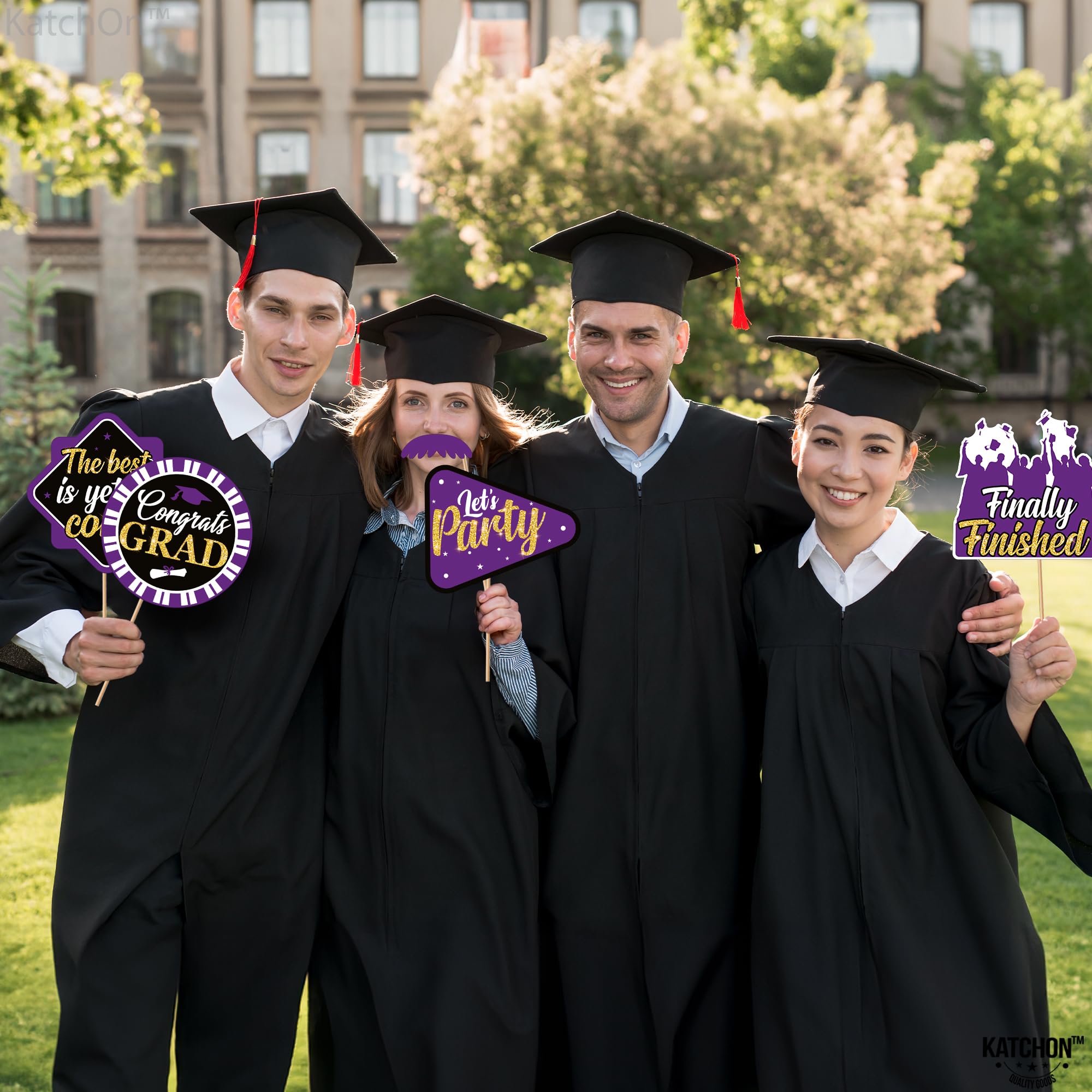 KatchOn, Graduation Photo Booth Props 2024 - Glitter, Pack of 30 | Black and Purple Graduation Photo Props | Graduation Props for Photoshoot 2024, Black and Purple Graduation Decorations Class of 2024