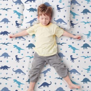 wovenx Kids Organic Viscose Derived from Bamboo Sheet Set | Twin or Full Size Fitted Bed Sheets | Oeko-Tex Certified | Cute Toddler Bedding for Girls & Boys Dino Twin