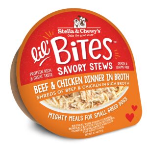 stella & chewy's lil bites savory stews for small breeds beef & chicken dinner in broth, 2.7 oz. cups (pack of 12)