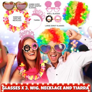 SOUL SHIFT 70 Pc Large Premium Photo Booth Props Set for All Occasions - Wedding Props, Birthday Props, Graduation Props, Inflatables, Large Glasses, Multi-Colored Wig, Hawaiian Lei, Hand Pump