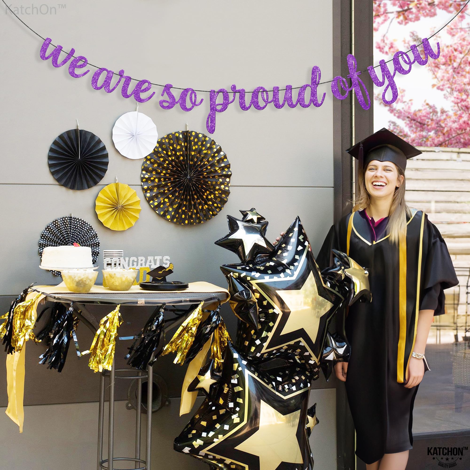 KatchOn, We are So Proud of You Banner - Glitter 10 Feet, No DIY | Congratulations Banner, Purple Graduation Decorations Class of 2024 | Lavender Graduation Decorations, So Proud of You Decorations