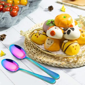 LIANYU 9 Pieces Rainbow Children Stainless Steel Spoon, Cute Kids Toddler Spoons, Children Silverware Flatware Set, Kids Children Cutlery Set, Small Kid Utensil for Self Feeding