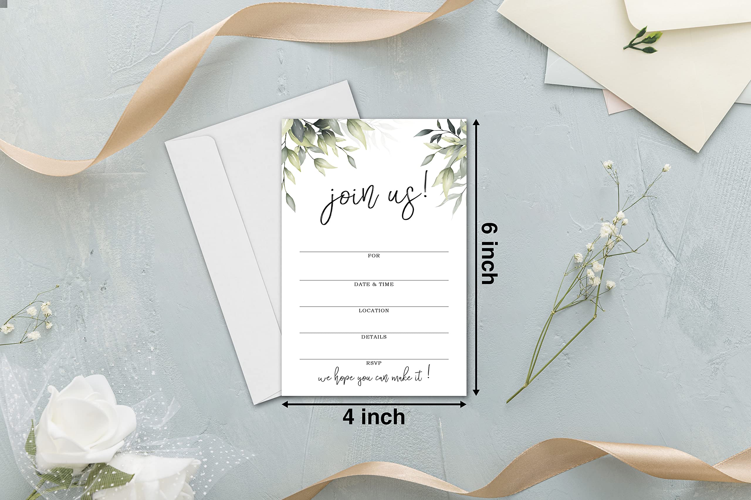 Join Us Invitation Cards With Envelopes -Greenery Invite Cards for All Occasions, Wedding, Engagement, Reception, Bridal or Baby Shower and Birthday Party - 25 Cards and 25 Envelopes- HL-001 YQK