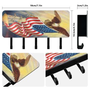 OURVII Key Holder for Wall American Flag Bald Eagle Wall Mounted Key Hook, Mail Holder Wall Mounted, Entryway Mudroom Hallway Home Decorative Key Organizer Rack with 5 Hooks