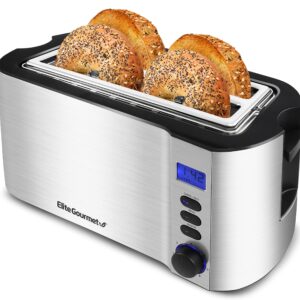 Elite Gourmet ECT2428 Extra Wide 1.25” Slot 2-Slice Toaster, Cancel, Defrost and Bagel Functions, 6 Toast Settings, Slide-Out Crumb Tray, Stainless Steel