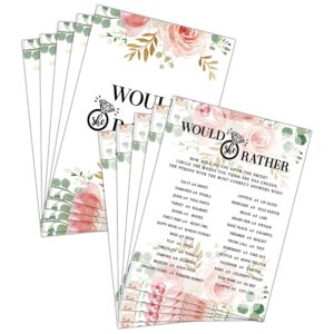 bridal shower game set - would she rather party cards for wedding - floral wedding party favor decor - blush pink engagement/bachelorette party games supplies & activities - 30 game cards(c02)