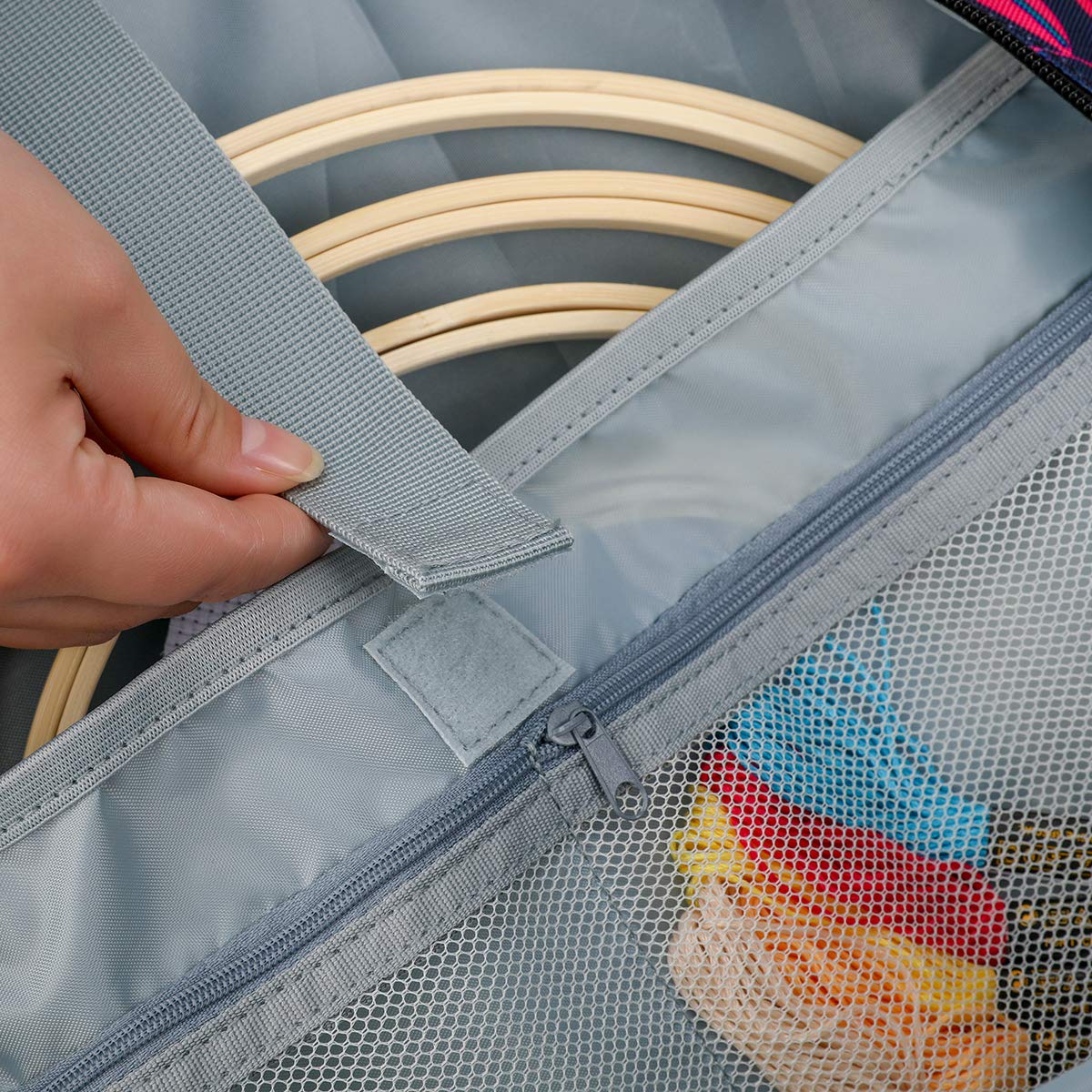 Embroidery Bag for Cross Stitch Project,MIOKY Embroidery Supplies Organizer Storage Portable Carrying Case Travel Tote for Embroidery Hoops,Floss,Cross Stitch Tools,Blue [Bag Only]