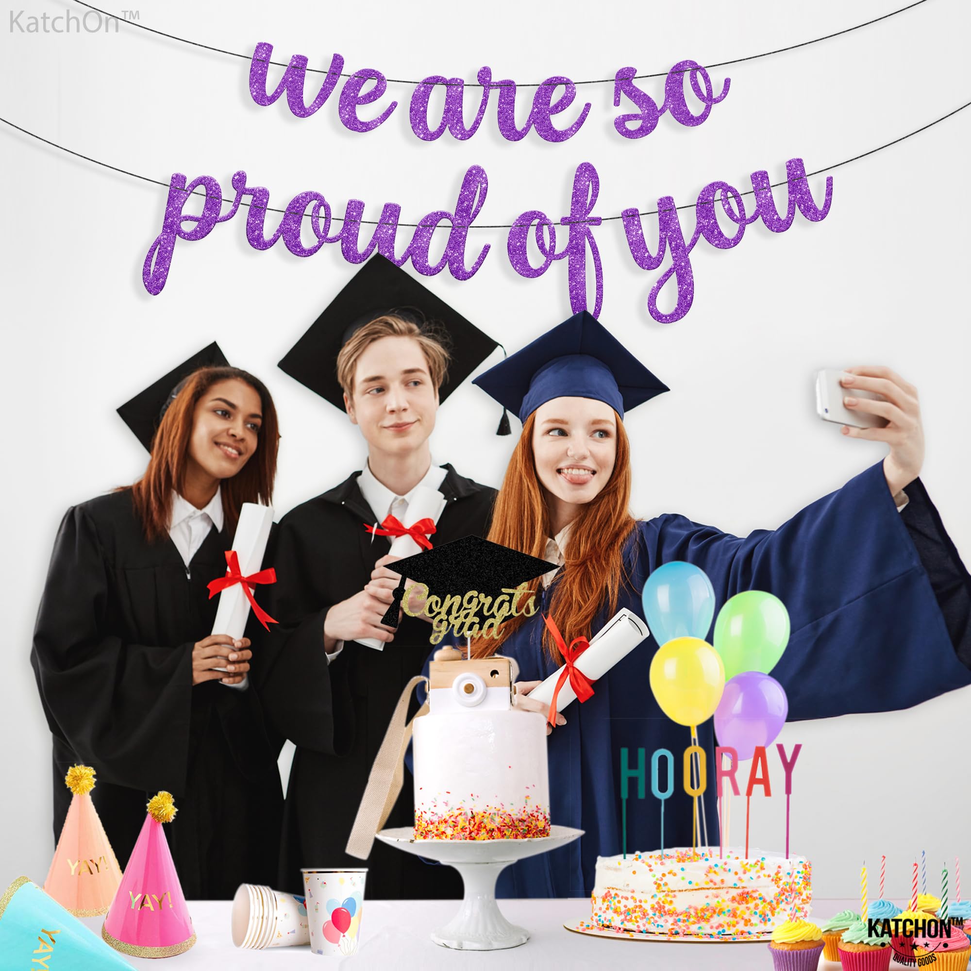 KatchOn, We are So Proud of You Banner - Glitter 10 Feet, No DIY | Congratulations Banner, Purple Graduation Decorations Class of 2024 | Lavender Graduation Decorations, So Proud of You Decorations