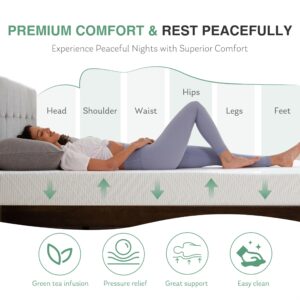 Queen Mattress in a Box, 10 inch Mattresses for Platform Bed Double Size Daybed, Green Tea Memory Foam Medium Firm