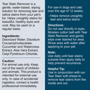 Tear Stain Remover for Dogs - 4 oz Solution - Dissolves Eye Buildup and Gunk, Reduces Staining - Water Based with Aloe Vera and Cucumber Extract - Chew + Heal