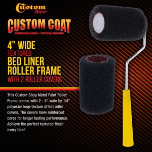 Custom Shop Paint Roller Frame with 2-4" x 1/4" Textured Bed Liner Roller Covers - for Roll-On Custom Coat Truck Bedliner Application, Create Texture Effect with Paint & Non-Skid Protective Coatings