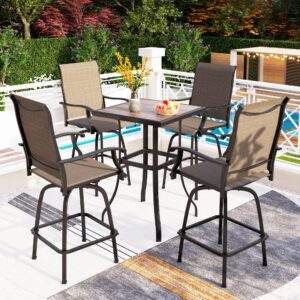 phi villa 5 pcs patio swivel bar set outdoor bar furniture table and chairs set, 4 bar stools and 1 table