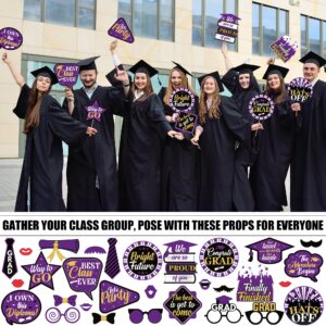 KatchOn, Graduation Photo Booth Props 2024 - Glitter, Pack of 30 | Black and Purple Graduation Photo Props | Graduation Props for Photoshoot 2024, Black and Purple Graduation Decorations Class of 2024