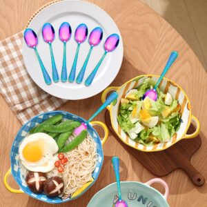 LIANYU 9 Pieces Rainbow Children Stainless Steel Spoon, Cute Kids Toddler Spoons, Children Silverware Flatware Set, Kids Children Cutlery Set, Small Kid Utensil for Self Feeding