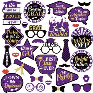 katchon, graduation photo booth props 2024 - glitter, pack of 30 | black and purple graduation photo props | graduation props for photoshoot 2024, black and purple graduation decorations class of 2024