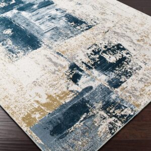 Mark&Day Area Rugs, 8x10 Bayonne Modern Dark Blue Area Rug, Blue White Yellow Carpet for Living Room, Bedroom or Kitchen (7'10" x 10'2")