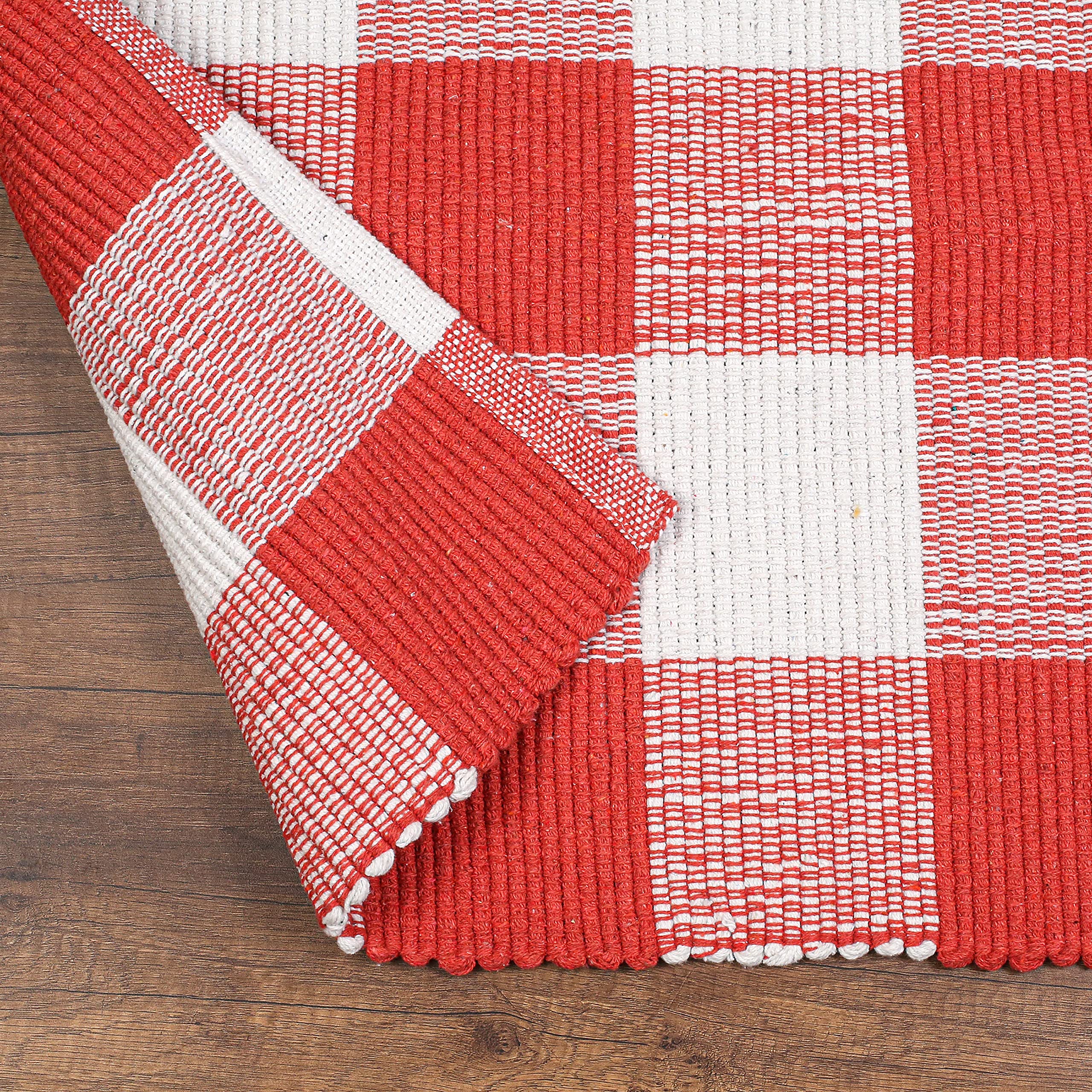 Buffalo Plaid Rugs for Living Room 24x36 inch-Orange White, Kitchen Rugs,Entry Way Rugs, Door Rugs, Area Rugs,Farmhouse Bath Room Rugs,Buffalo Check Rugs,Woven Rag Rugs,2x3 Rugs,Revirsible Rugs Cotton