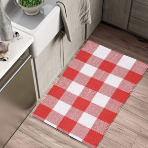 Buffalo Plaid Rugs for Living Room 24x36 inch-Orange White, Kitchen Rugs,Entry Way Rugs, Door Rugs, Area Rugs,Farmhouse Bath Room Rugs,Buffalo Check Rugs,Woven Rag Rugs,2x3 Rugs,Revirsible Rugs Cotton