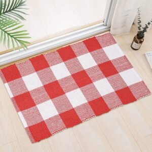 Buffalo Plaid Rugs for Living Room 24x36 inch-Orange White, Kitchen Rugs,Entry Way Rugs, Door Rugs, Area Rugs,Farmhouse Bath Room Rugs,Buffalo Check Rugs,Woven Rag Rugs,2x3 Rugs,Revirsible Rugs Cotton