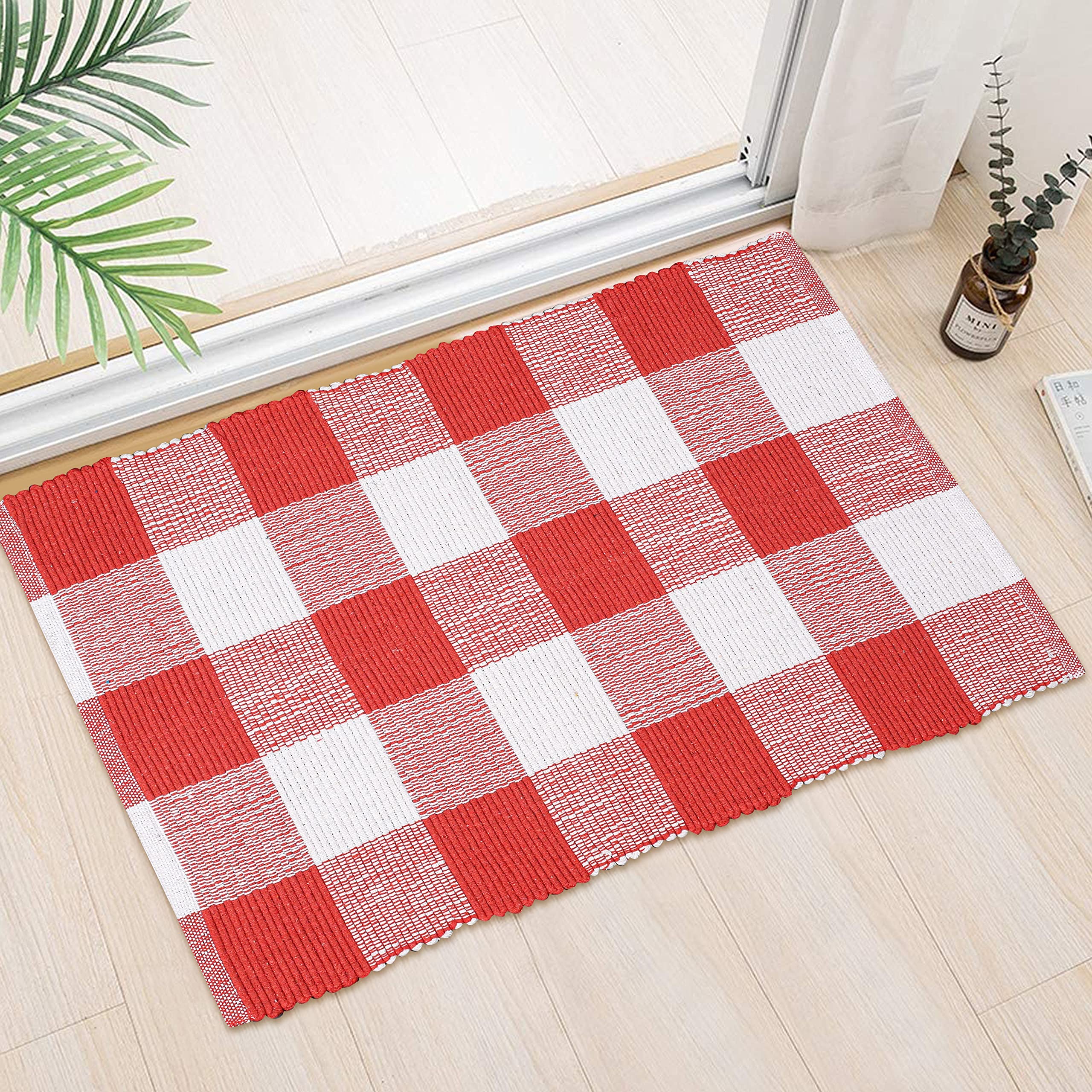 Buffalo Plaid Rugs for Living Room 24x36 inch-Orange White, Kitchen Rugs,Entry Way Rugs, Door Rugs, Area Rugs,Farmhouse Bath Room Rugs,Buffalo Check Rugs,Woven Rag Rugs,2x3 Rugs,Revirsible Rugs Cotton