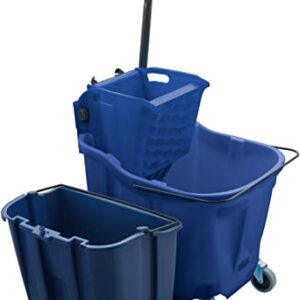 Carlisle FoodService Products Omnifit Mop Bucket with Side Press Wringer and Soiled Water Insert for Floor Cleaning, Kitchens, Restaurants, And Janitorial Use, Polypropylene (Pp), 35 Quarts, Blue