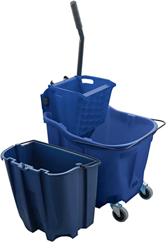 Carlisle FoodService Products Omnifit Mop Bucket with Side Press Wringer and Soiled Water Insert for Floor Cleaning, Kitchens, Restaurants, And Janitorial Use, Polypropylene (Pp), 35 Quarts, Blue