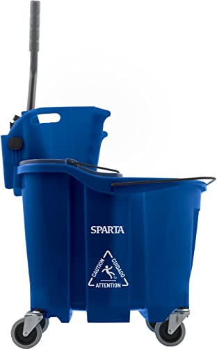 Carlisle FoodService Products Omnifit Mop Bucket with Side Press Wringer and Soiled Water Insert for Floor Cleaning, Kitchens, Restaurants, And Janitorial Use, Polypropylene (Pp), 35 Quarts, Blue