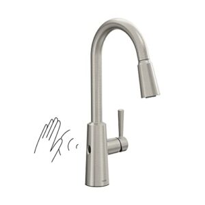 moen riley spot resist stainless hands-free touchless sensor single handle pull down kitchen faucet, 7402ewsrs