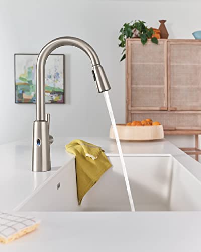 Moen Riley Spot Resist Stainless Hands-Free Touchless Sensor Single Handle Pull Down Kitchen Faucet, 7402EWSRS