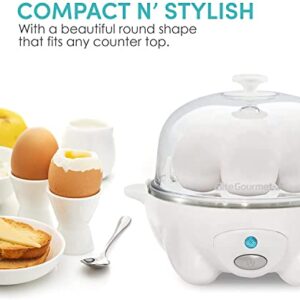 Elite Gourmet EGC-007## Rapid Egg Cooker, 7 Easy-To-Peel, Hard, Medium, Soft Boiled Eggs, Poacher, Omelet Maker, Auto Shut-Off, Alarm, 16-Recipe Booklet, White