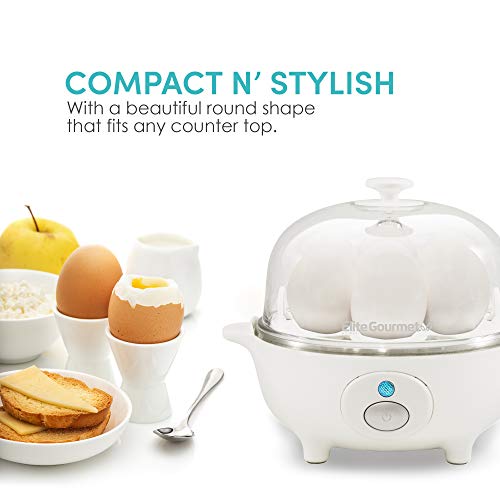 Elite Gourmet EGC-007## Rapid Egg Cooker, 7 Easy-To-Peel, Hard, Medium, Soft Boiled Eggs, Poacher, Omelet Maker, Auto Shut-Off, Alarm, 16-Recipe Booklet, White