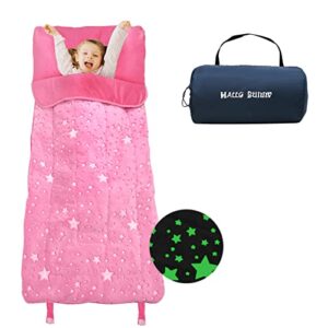 kids sleeping bag for girls, glow in the dark slumber bag, sleeping bag for kids with pillow, soft sleeping bag for toddler, sleeping bags for girls boys daycare, naps and sleepovers,63" x 29"