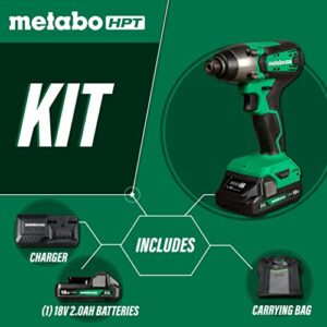 Metabo HPT 18V MultiVolt Impact Driver Kit | 1/4-Inch Chuck | Cordless | 1-2.0Ah Li-Ion Battery w/Fuel Gauge | 1,328 in-lbs of Torque | 3,200 IPM | Lifetime Tool Warranty | WH18DFX