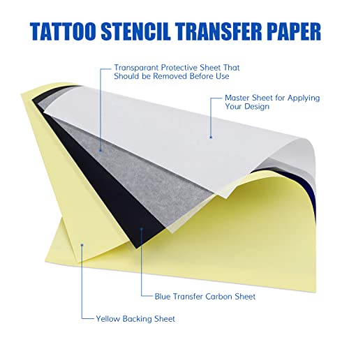 LIUMATE Tattoo Transfer Paper, 100 Sheets Tattoo Stencil Transfer Paper for Tattooing, 4 Layers Tattoo Thermal Stencil Paper A4 Size DIY Tattοο Tracing Paper for Tattoo Transfer Kit