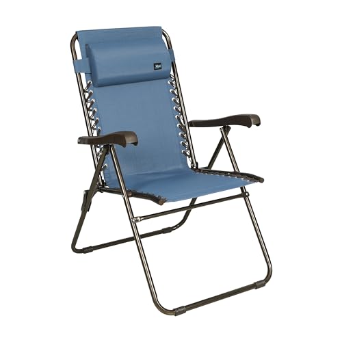 Bliss Hammocks GFC-612-DB Wide Reclining Sling w/Pillow, Foldable, Outdoor, Lawn, Patio, Adjustable Lounge Chair, Weather & Rust Resistant, 275 Lbs Capacity, Denim Blue-Bronze Frame, 26-Inch