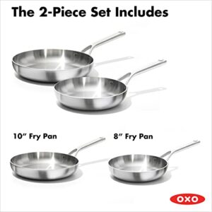 OXO Mira Tri-Ply Stainless Steel, 8" and 10" Frying Pan Skillet Set, Induction, Multi Clad, Dishwasher and Metal Utensil Safe,Black