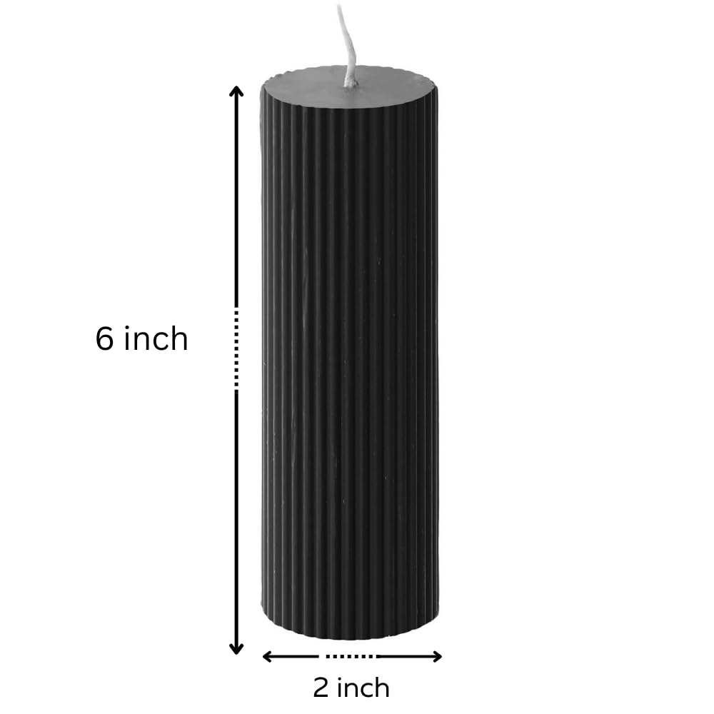 Ribbed Pillar Candles 2x6'' Inches Tall Brown Fluted Column Modern Home Décor Soy Wax Handmade Unscented (4-Pack), Aesthetic Decorative Textured Candle Set