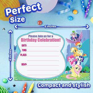 Set of 20 Pony Little -Themed Happy Birthday Invitation Cards & Envelopes - Lightweight (240g), Postcard Style Invites for the Perfect Party Pack