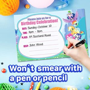 Set of 20 Pony Little -Themed Happy Birthday Invitation Cards & Envelopes - Lightweight (240g), Postcard Style Invites for the Perfect Party Pack