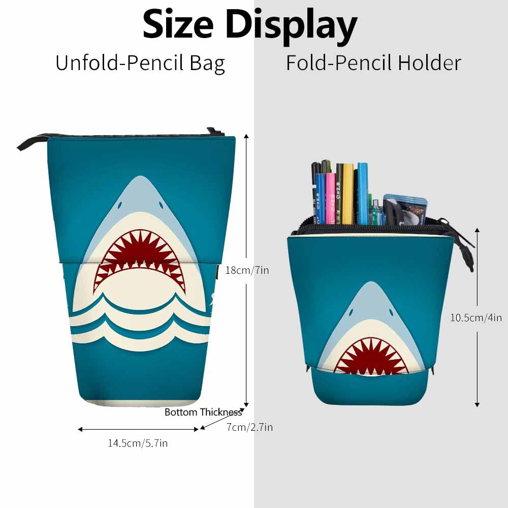 Swono Shark Pencil Holder Tooth Jaws Stand Up Pencil Case Organizer Makeup Bag Pencil Pouch Gift Blue