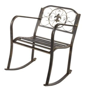 metal vintage rocking chairs with back & armrest, all weather resistant iron patio rocker chair, outside front porch furniture carved patio seat oversized rocker for porch, backyard or garden