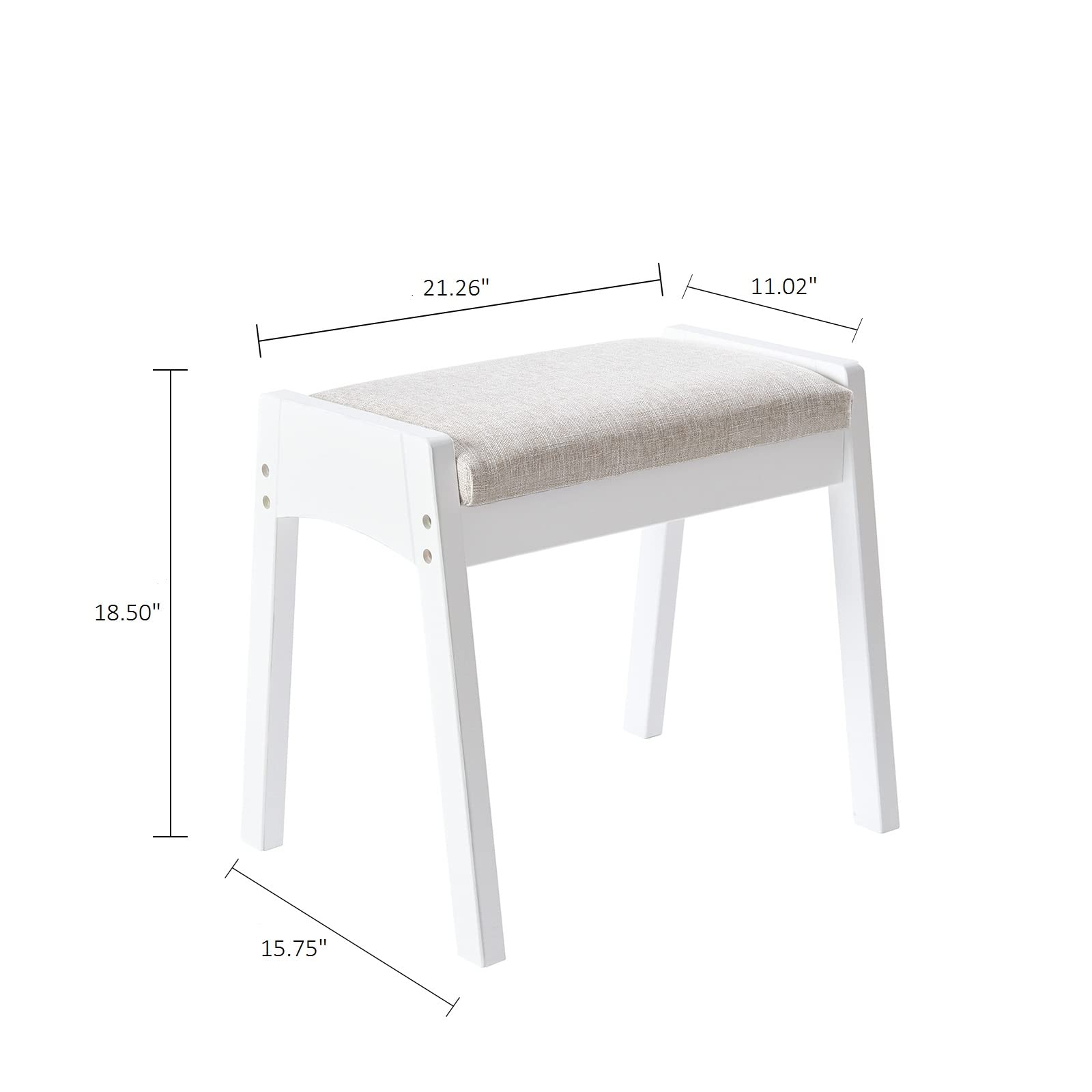 BEWISHOME Vanity Stool, Bedroom Vanity Chair with Large Surface Upholstered Seat, Vanity Bench, Desk Stool Makeup Chair,18” Height Makeup Bench Stool Chair, Stool for Vanity Makeup Stool White FSD05W