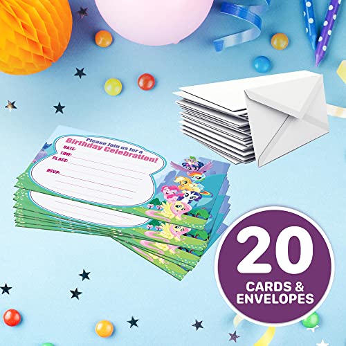 Set of 20 Pony Little -Themed Happy Birthday Invitation Cards & Envelopes - Lightweight (240g), Postcard Style Invites for the Perfect Party Pack