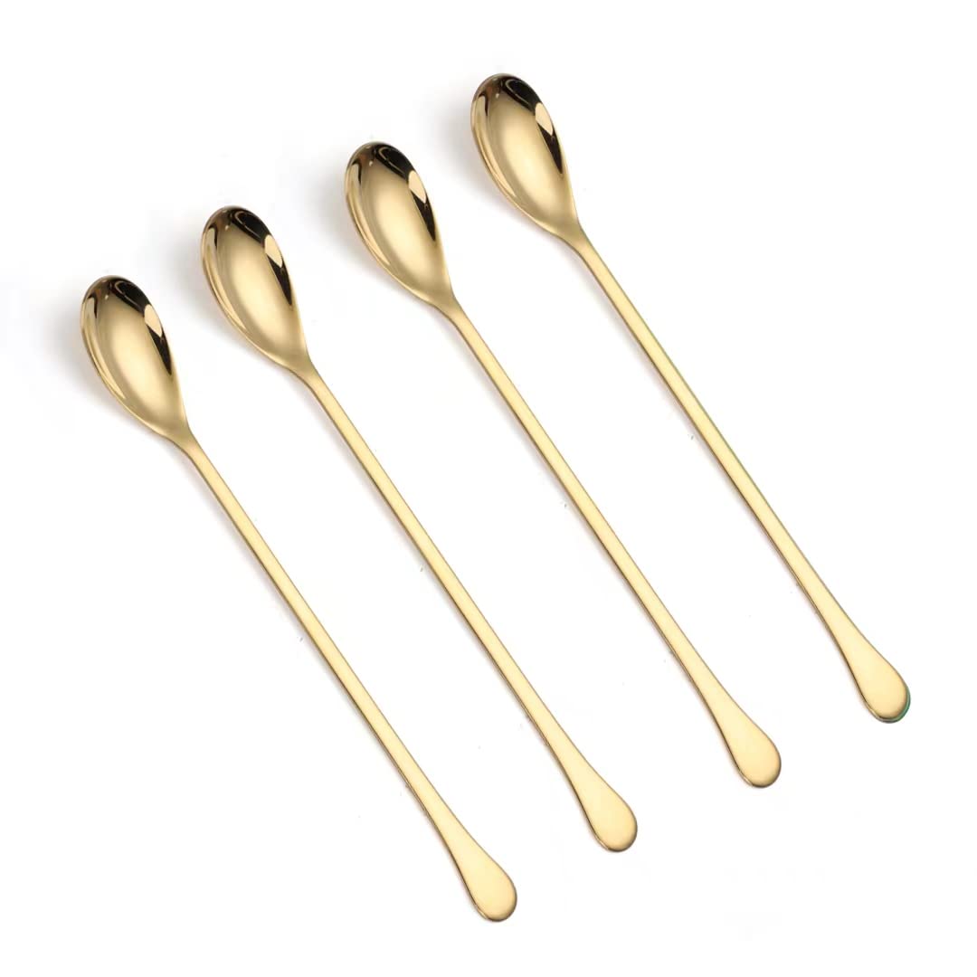 Long Handle Spoons,8-inch Ice Tea Spoon, Coffee Stirrers,Ice Cream Spoon, AXIAOLU Premium 18/10 Stainless Steel Cocktail Stirring Spoons, Set of 4 golden…